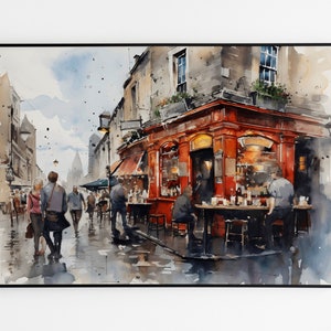 Acquerello di pub irlandesi, decorazioni murali stampabili in Irlanda, stampa digitale realistica di strade di Dublino, souvenir scaricabile immediatamente
