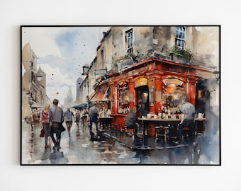 Acuarela de calles de Dublín: Impresión artística de pubs irlandeses (descarga digital)