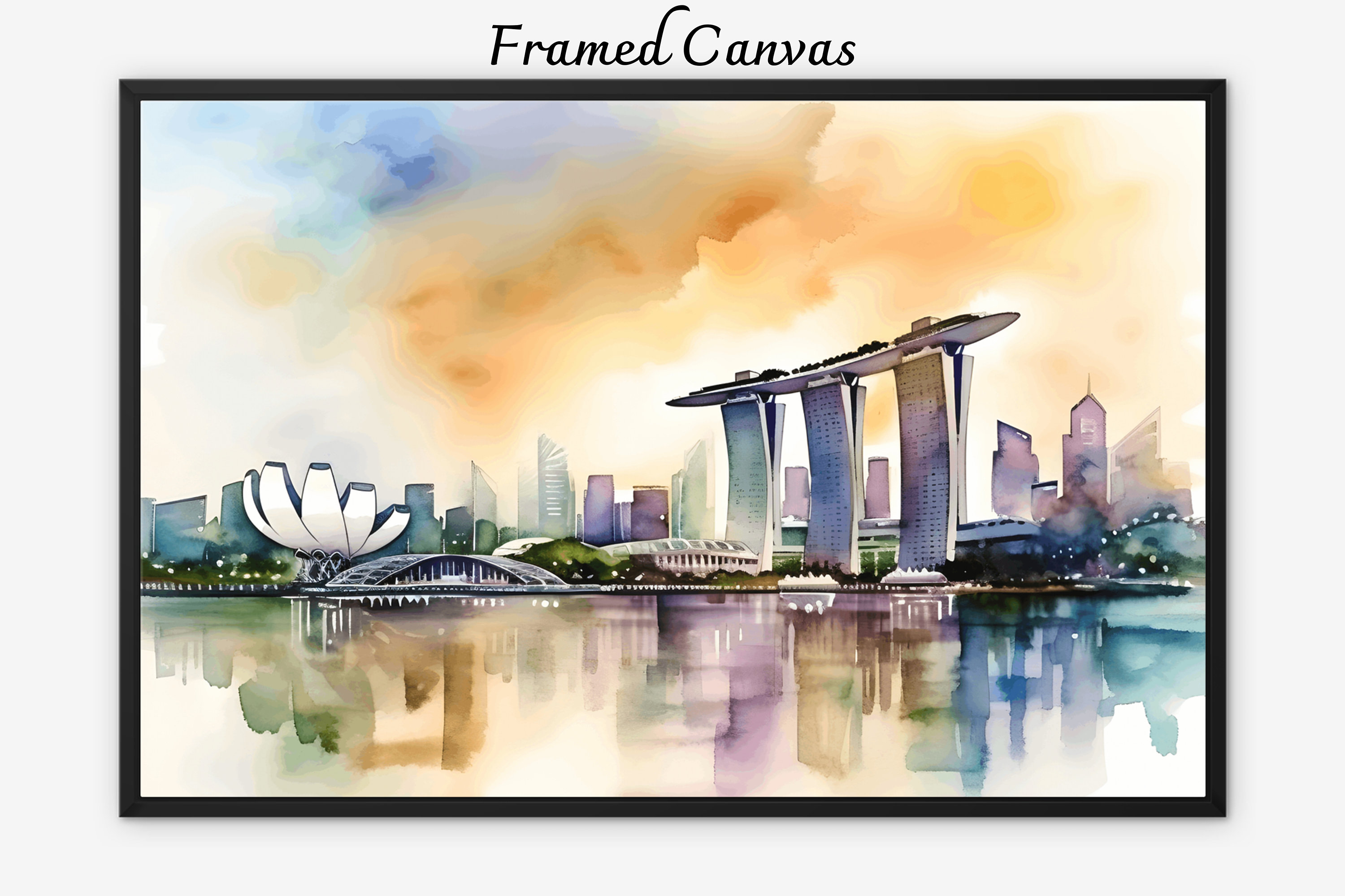 シンガポールのマリーナベイの絵画、都市風景の額入りキャンバス