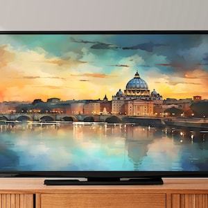 8K Rome Samsung Frame TV Art, Watercolor Art For Frame Tv, LG tv, Watercolor Rome cityscape painting, Instant Digital download