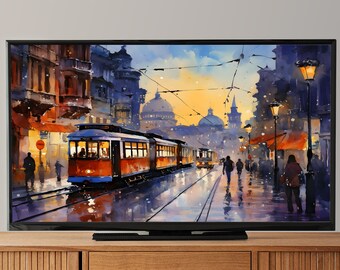 8K Istanbul streets Samsung Frame TV Art, Watercolor Art For Frame Tv, LG tv, Sunset  painting, Turkey souvenir instant digital download