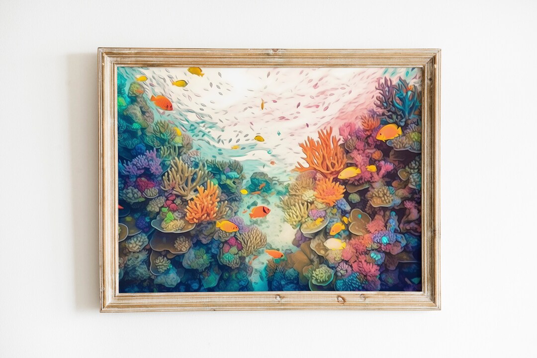 Underwater Corals Impressionist Painting Colorful Sea Wall - Etsy