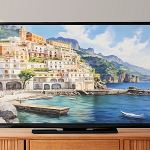 8K Aquarell Amalfi Küste Samsung Rahmen TV Kunst, italienische Meer Kunst für Rahmen Tv, Neapel LG TV Malerei, Souvenir sofortiger digitaler Download