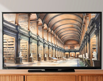 8K Trinity College Library Samsung Frame TV Art, Watercolor Dublin Art For Frame Tv, LG tv painting, Instant Digital download