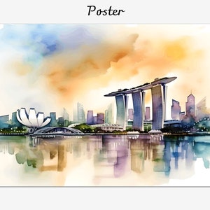 Schilderij Singapore Marina Bay, ingelijst canvas stadslandschap, Singapore kunst aan de muur decor, Giclée gedrukt souvenir, Ingelijste poster
