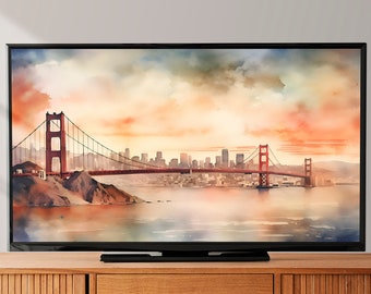 Arte de acuarela del puente Golden Gate para Samsung Frame TV (descarga digital)