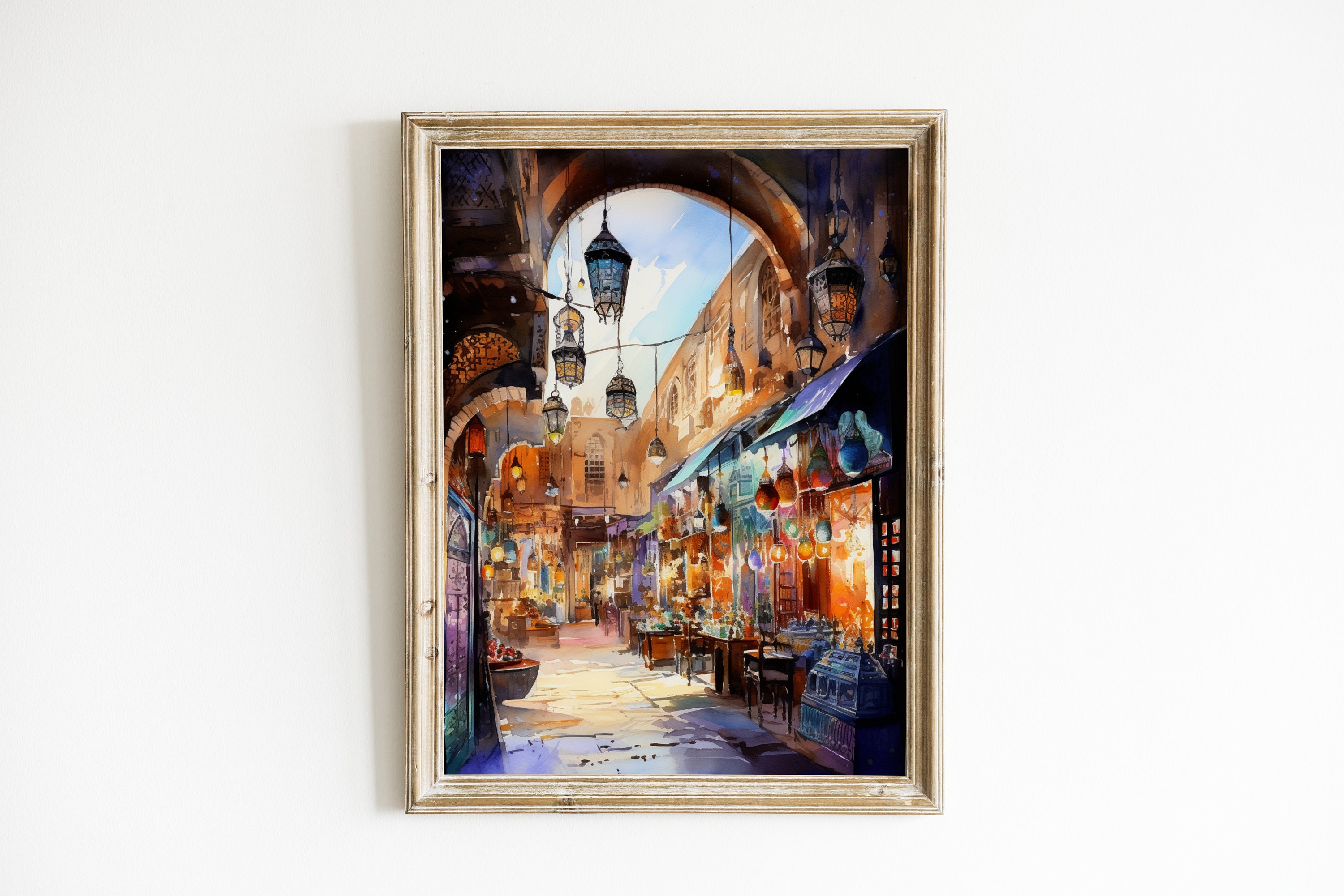 Dubai Souk Watercolor Painting Uae Market Art Souvenir Digital