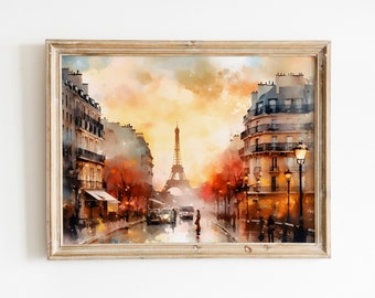 Paris Eiffel Tower Watercolor Painting: Parisian Street Art (Digital Download)