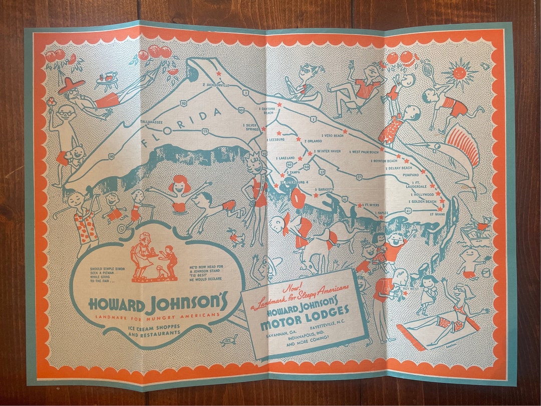 Vintage Howard Johnson Florida Locations Map Etsy