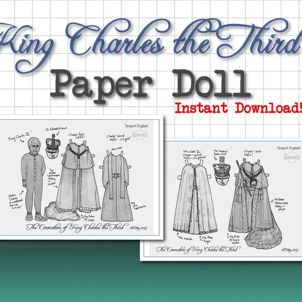 King Charles the Third Coronation Paper Doll Instant Download