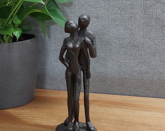 Couple in Embrace, cast iron indoor figurine - mocha brown