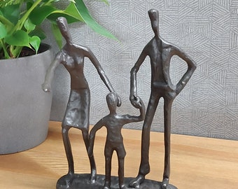 Family of 3 Outing, cast iron indoor figurine - mocha brown