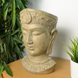 Buddha head plant pot holder, stone effect