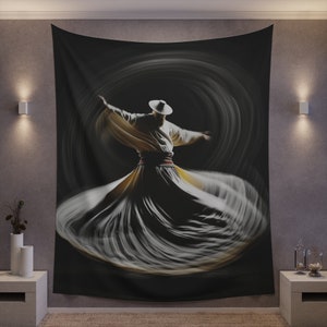 Whirling Dervish-Printed Wall Tapestry | Tapestry Wall Hanging | Large Wall Art | Canvas Wall Art | Whirling Dervish Oil Painting Print Gift