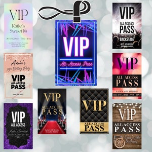 Custom VIP Passes Plastic PVC Party Invites Sweet 16 Quinceanera Mitzvah Passes Invitations. Birthday party Invitations. ID Pass for Events