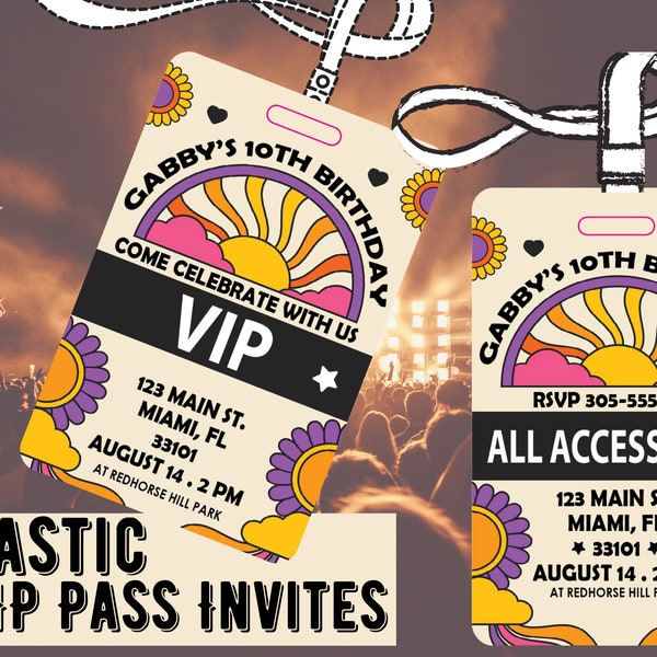 Music festival Themed VIP Pass Party Invitation. Ultra Themed Festival Lanyard All Access Pass. Music Festival Concert themed party favors