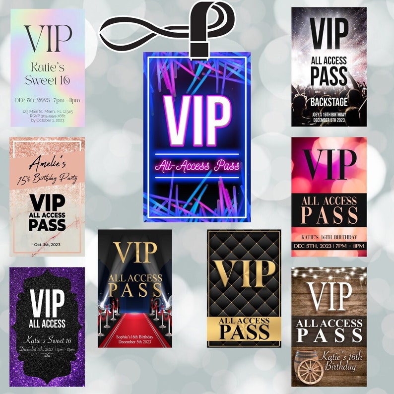 Custom VIP Passes Plastic PVC Party Invites Sweet 16 Quinceanera