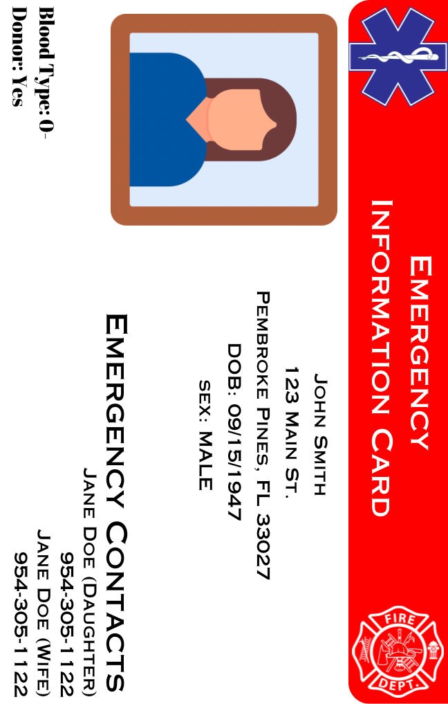 Emergency Medical ID Cards . Health Information for Emergency Use. PVC