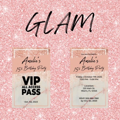 Custom VIP Passes Plastic PVC Party Invites Sweet 16 Quinceanera