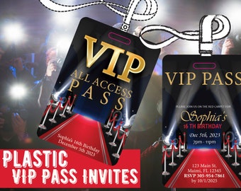 VIP Red Carpet Invitations . birthday invitation Cards. VIP Guest all access pass. Sweet 16 Birthday Invitations. Quinceanera Party Invites.