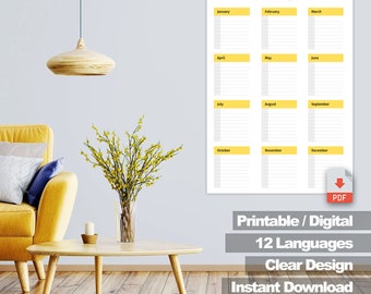 Multilingual Printable Calendar for home and office