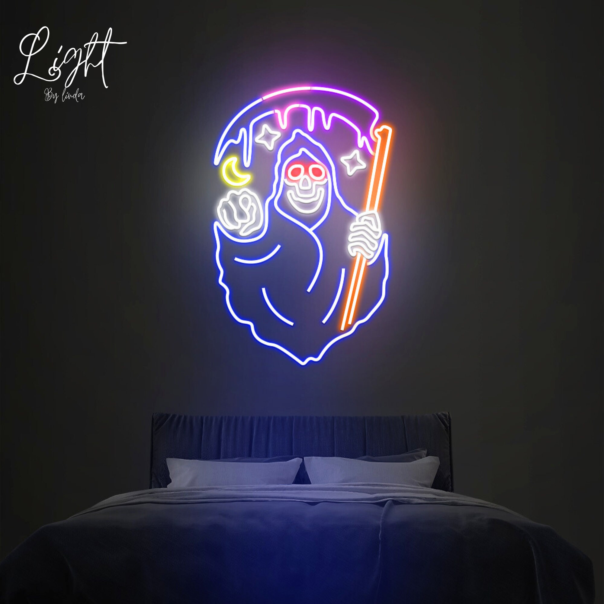 Grim Reaper Neon Sign Skeleton Neon Sign, Gothic Neon Sign, Death Sign