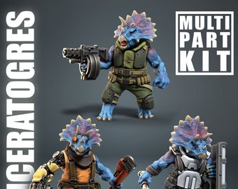 Triceratogres Squad (4 Miniatures) - One Page Rules - Treadhead Rad - Ogres