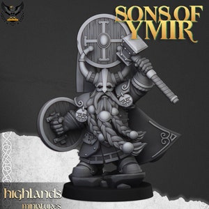 Highlands Miniatures - Sons of Ymir - Dwarf Prince with Hammer and Shield - Fantasy Battles