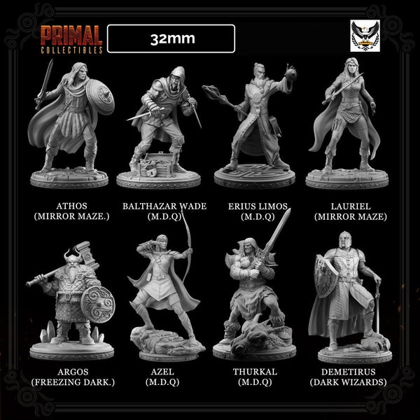 Primal Collectibles - Hero Bundle 2 - 8 Miniatures for HeroQuest / D&D / Roleplaying