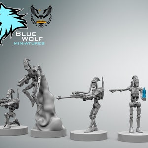Blue Wolf Miniatures - B1 Battle Droids - Rockets, Sniper, Missile Launcher (7 Miniatures) - Legion