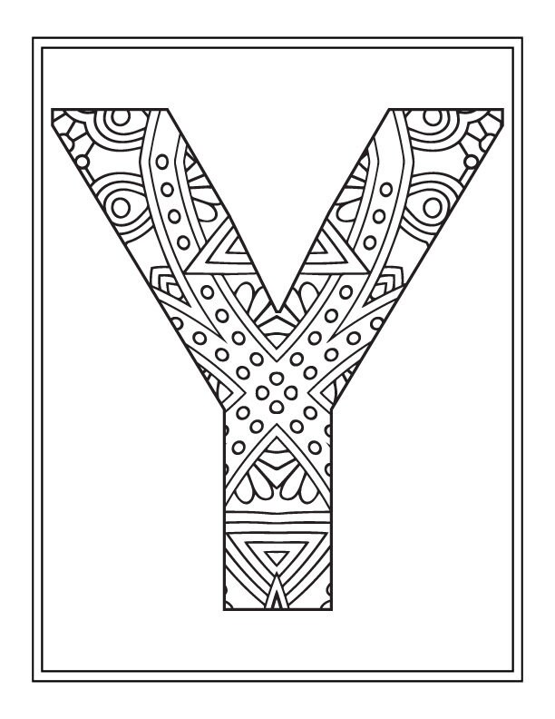 Children Alphabet Letters Pack 6 X Y Z Ready for Coloring Quick Instant