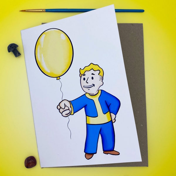Fallout Inspired Vault-Tec Vault Boy Personalised Birthday Card Greetings Card, Illustration, For Him/Her/Boyfriend/Girlfriend
