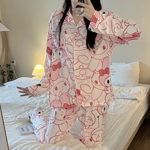 Hello Kitty-Pyjama d'Hiver pour Mère et Fille, Épais et Velours