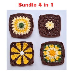 4 in 1 Crochet granny square patterns, pattern, granny square crochet pattern, crochet granny square blanket, flower granny square pattern