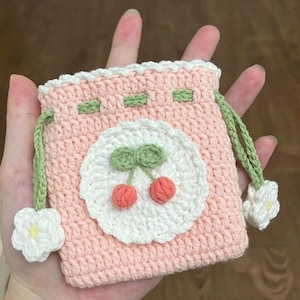 Pochette au crochet, modèle au crochet, modèle de portefeuille, modèle de couture, porte-cartes svg, modèle, sac à main fait main, sac à monnaie, cerise au crochet