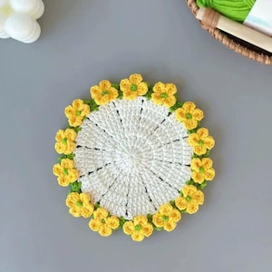 Coaster crochet pattern, crochet coaster, coaster holder, floral coaster crochet pattern, digital pattern, Flower Pot Crochet Pattern