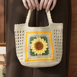 Sunflower crochet bag, digital pattern, crochet granny square patterns, granny square crochet pattern, crochet flower bag, crochet patterns