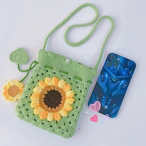 Sonnenblume Häkeltasche, digitales Muster, Häkelmuster, Granny Square Häkelmuster, Muster, Granny Square Häkelanleitung, Häkelanleitung, Umhängetasche