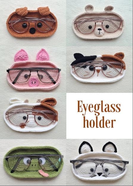 Bundle 7 in 1, Crochet eyeglass holder, eyeglass holder, bear eyeglass holder, cat eyeglass holder, crochet glasses holder, eyeglass case
