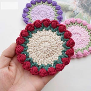 Crochet rose coaster, coaster crochet pattern, crochet coaster, coaster holder, floral coaster crochet pattern, crochet rose
