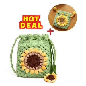 Sac tournesol au crochet, sac à main au crochet, motifs carrés grand-mère au crochet, petit sac à main, motif carré grand-mère au crochet, porte-monnaie, sac à bandoulière