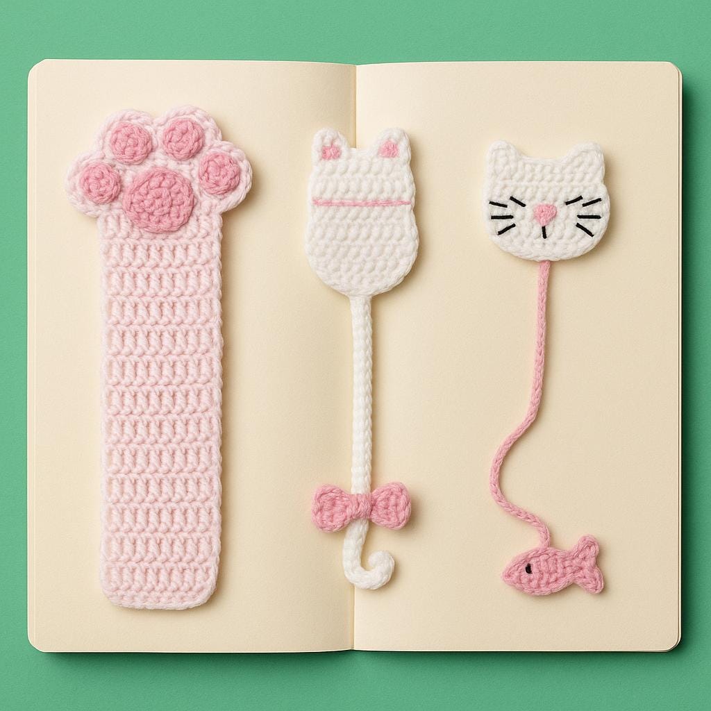 BDSHUNBF Lot 4 Marque-Pages Fleurs Au Crochet - Faits Main - Lavables - Cadeaux Lecture Pour Enfants Ou Adultes