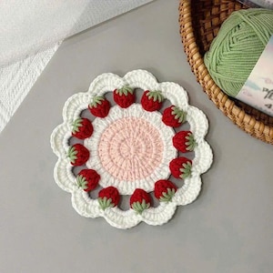 Coaster crochet pattern, crochet coaster, coaster holder, floral coaster crochet pattern, digital pattern, strawberry coaster