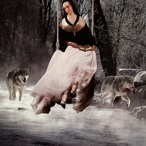Surreal Collage -Giclee Fine Art Print - Pop Surrealism - Wall Art  &quot;Nun and Wolves&quot;