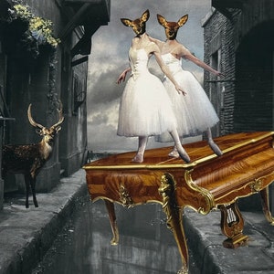 Surreal Collage Art - Giclee Fine Art Print -Wall Art &quot;Ballerinas&quot;