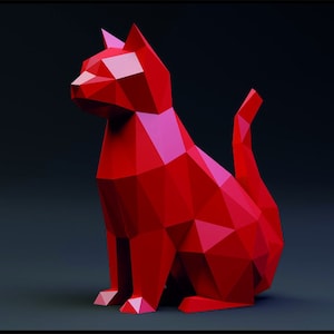 Gatto, Modello 3D gatto, Gatto seduto, Animali papercraft, Scarica PDF fai da te, Decorazioni per la casa, scultura 3d, Modello geometrico, Regalo perfetto