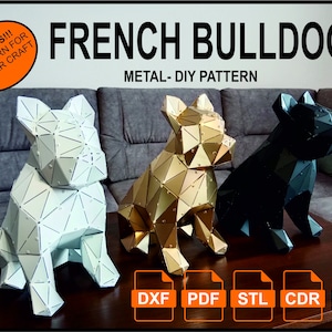 Bouledogue français en métal, bouledogue français, chien en métal, décoration en métal, modèle 3D, décoration d'intérieur, modèle géométrique, sculpture 3d de bouledogue français, bricolage en acier