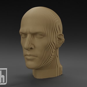Arquivos DXF de modelo de cabeça, cabeça humana, modelo de cabeça masculina realista, suporte para fone de ouvido, suporte para boné, arquivo DXF, corte a laser, compensado CNC, design 3D