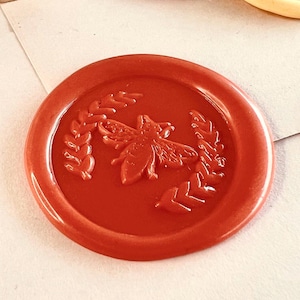Sello de lacre con forma de abeja y laurel: elegante sello de latón para cartas, invitaciones y diarios (25 mm)
