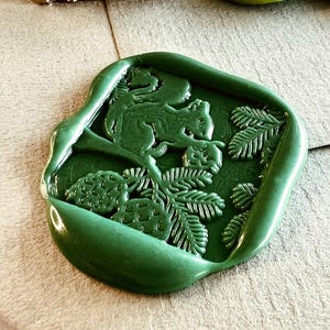 Adorable Squirrel Wax Seal Stamp - Square Brass Stamp with Forest and Pinecone size 25x25mm